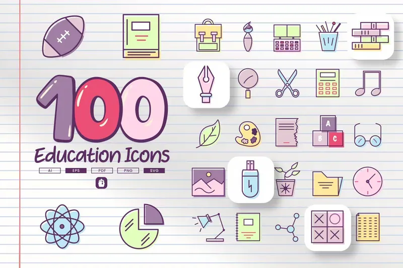 Free 100 educational icons pack