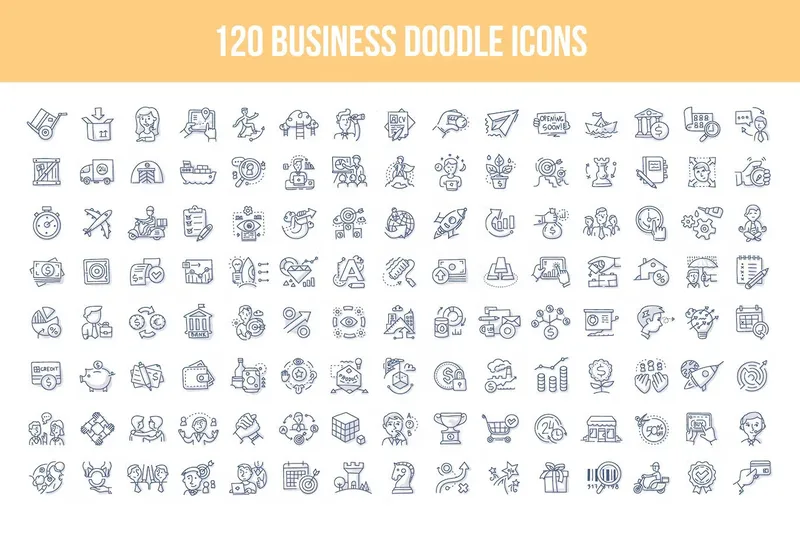 Free 120 business dooddles icons pack