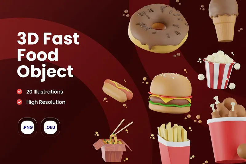 Free 3d fastfood icon pack
