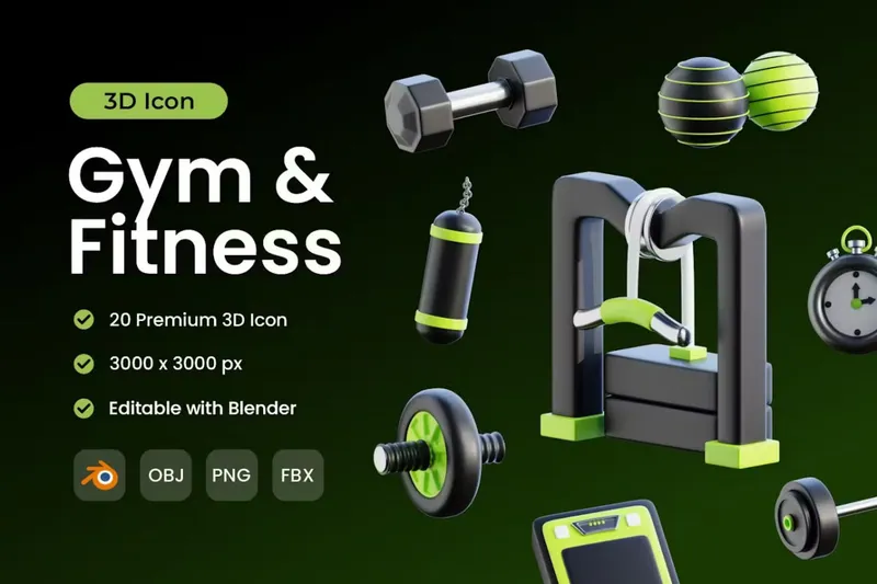 Free 3d icons gym and fitness