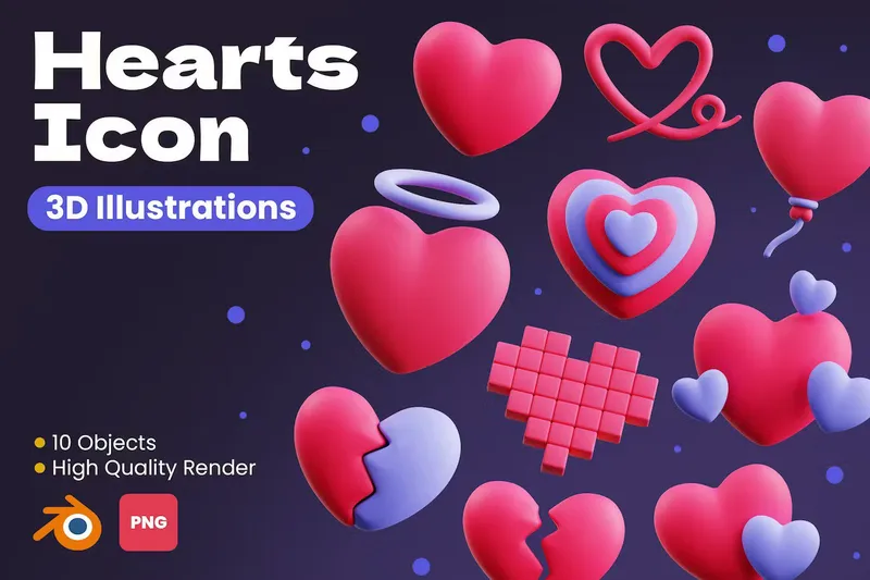 Free 3d icons hearts