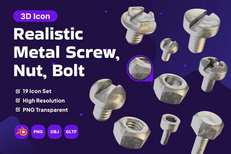 Free 3d icons metal screw