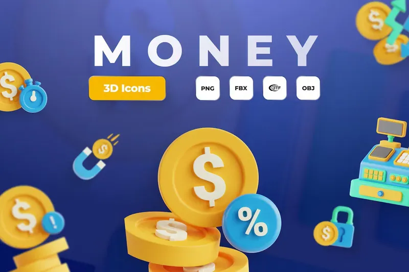 Free 3d icons money pack
