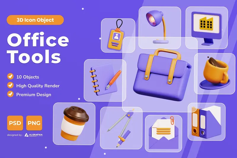 Free 3d icons office tools