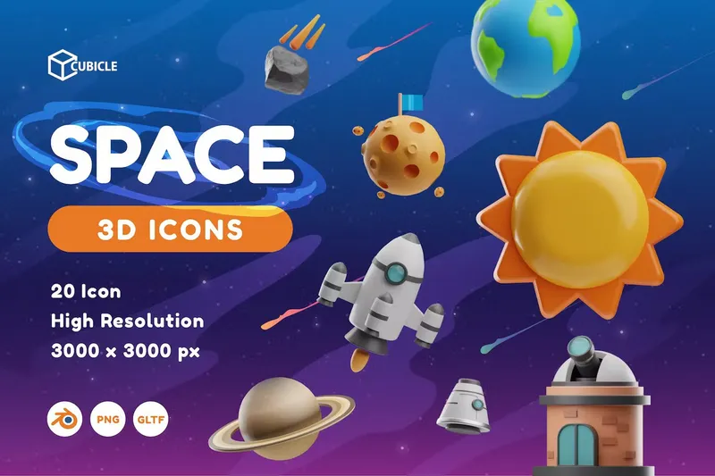 Free 3d icons space pack