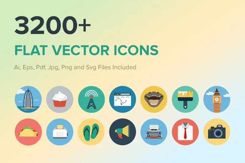 Free mega 3200 flat icons bundle