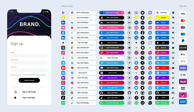 Free social media and buttons icons